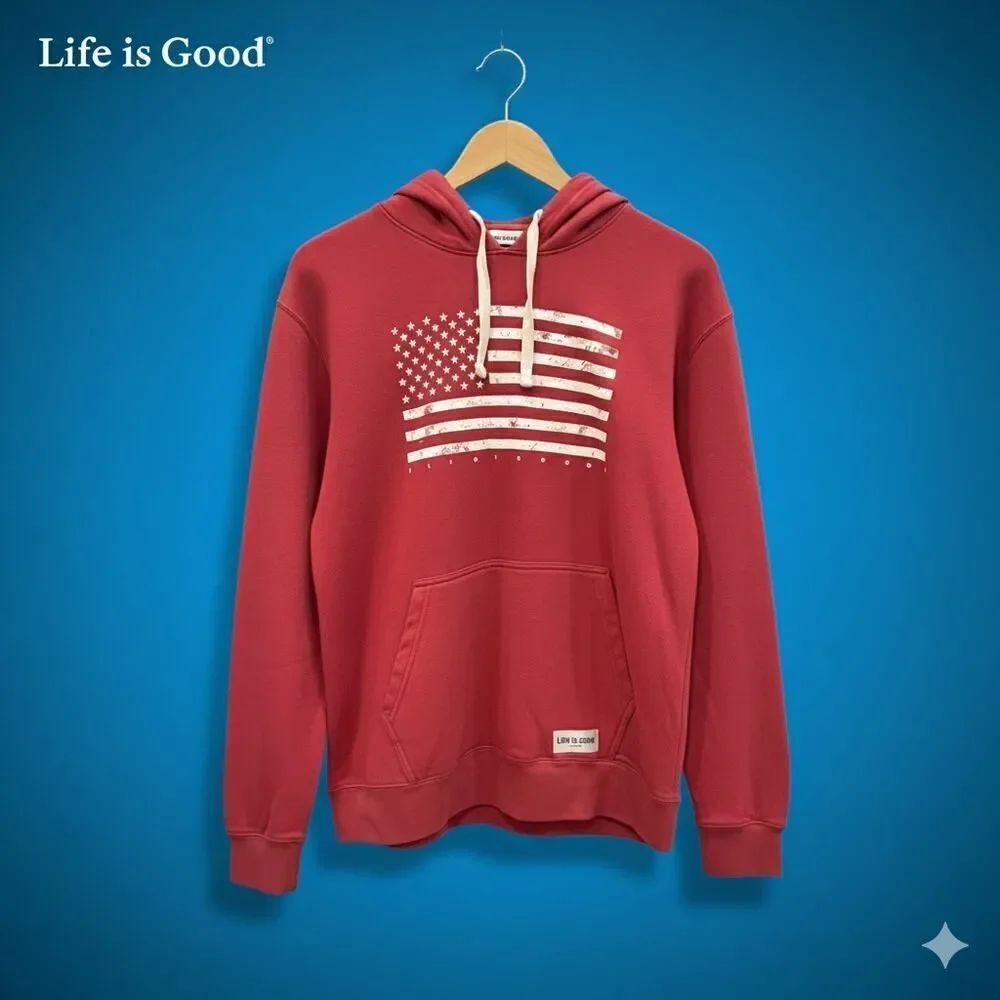 Life Is Good American Flag USA Hoodie Pullover Red Men’s Large Large 4th of July